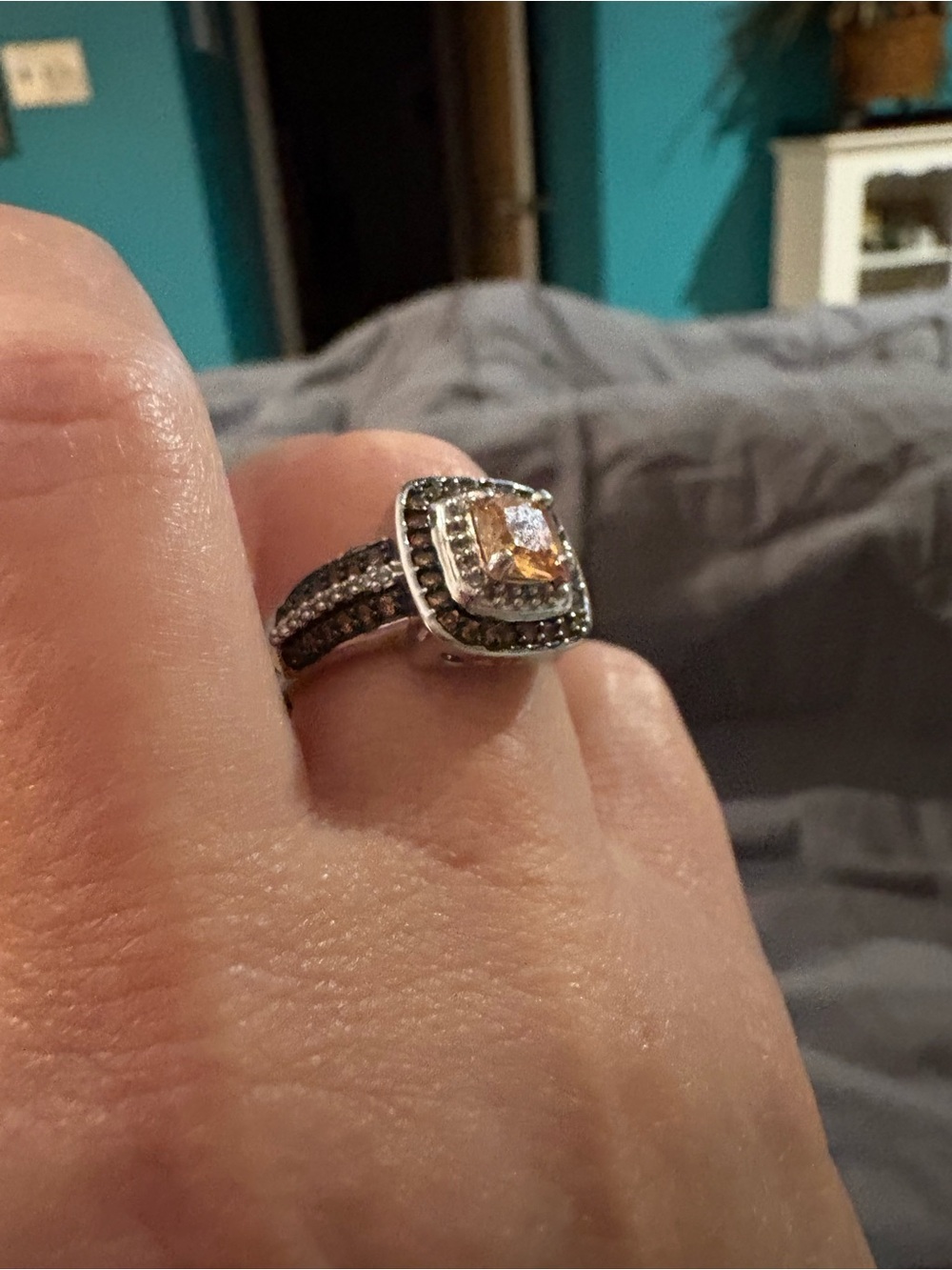 Women's SS Halo Ring with Champagne Center Stone